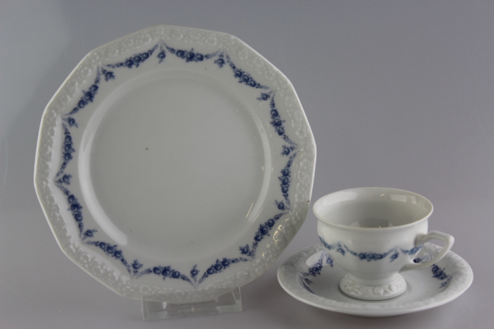 Kaffeegedeck 3 tlg. - Rosenthal - Maria - Rosenkante blau