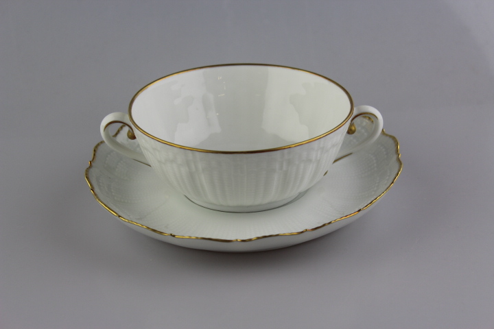 Suppentasse 2 tlg. - Giraud Limoges - Corail - weiß Goldrand