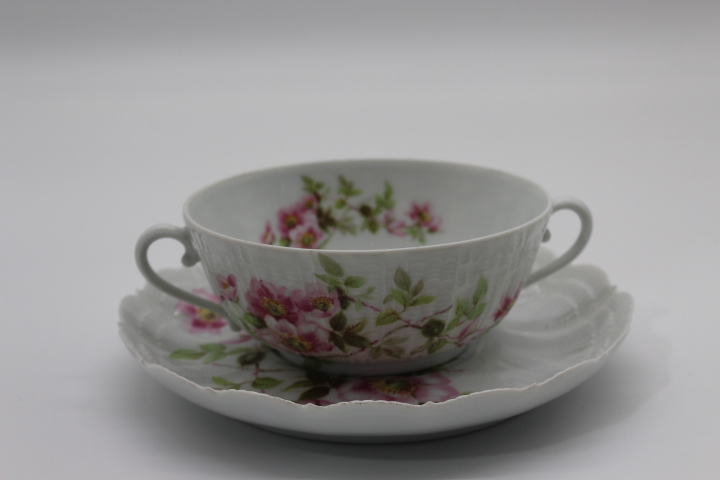 Suppentasse 2 tlg. - Giraud Limoges - Corail - Heckenrose