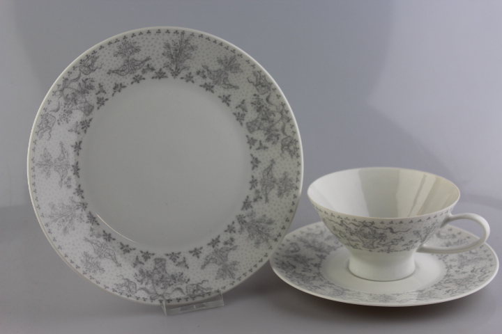 Teegedeck 3 tlg. - Rosenthal - Form 2000 - Idyll grau