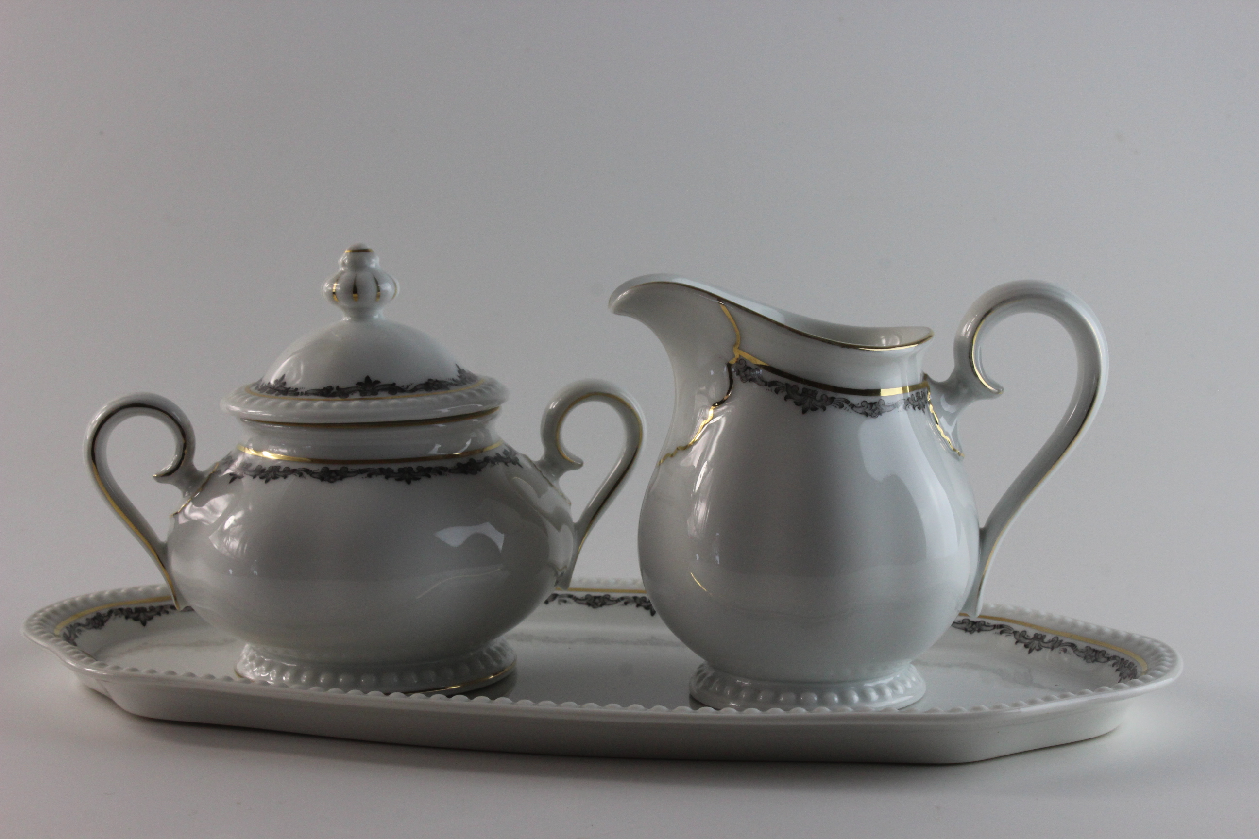 Sahne/Zucker/Tablett 3er Set - Rosenthal - Kranzkante Schwarz