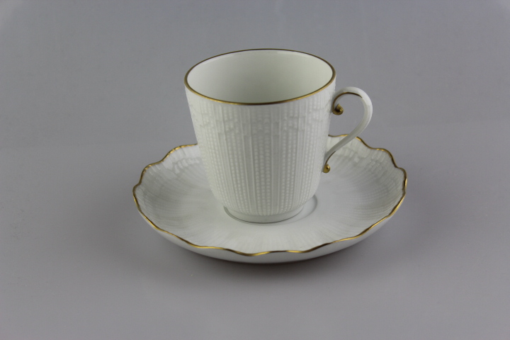 Kaffeetasse 2 tlg. groß - Giraud Limoges - Corail - weiß Goldrand