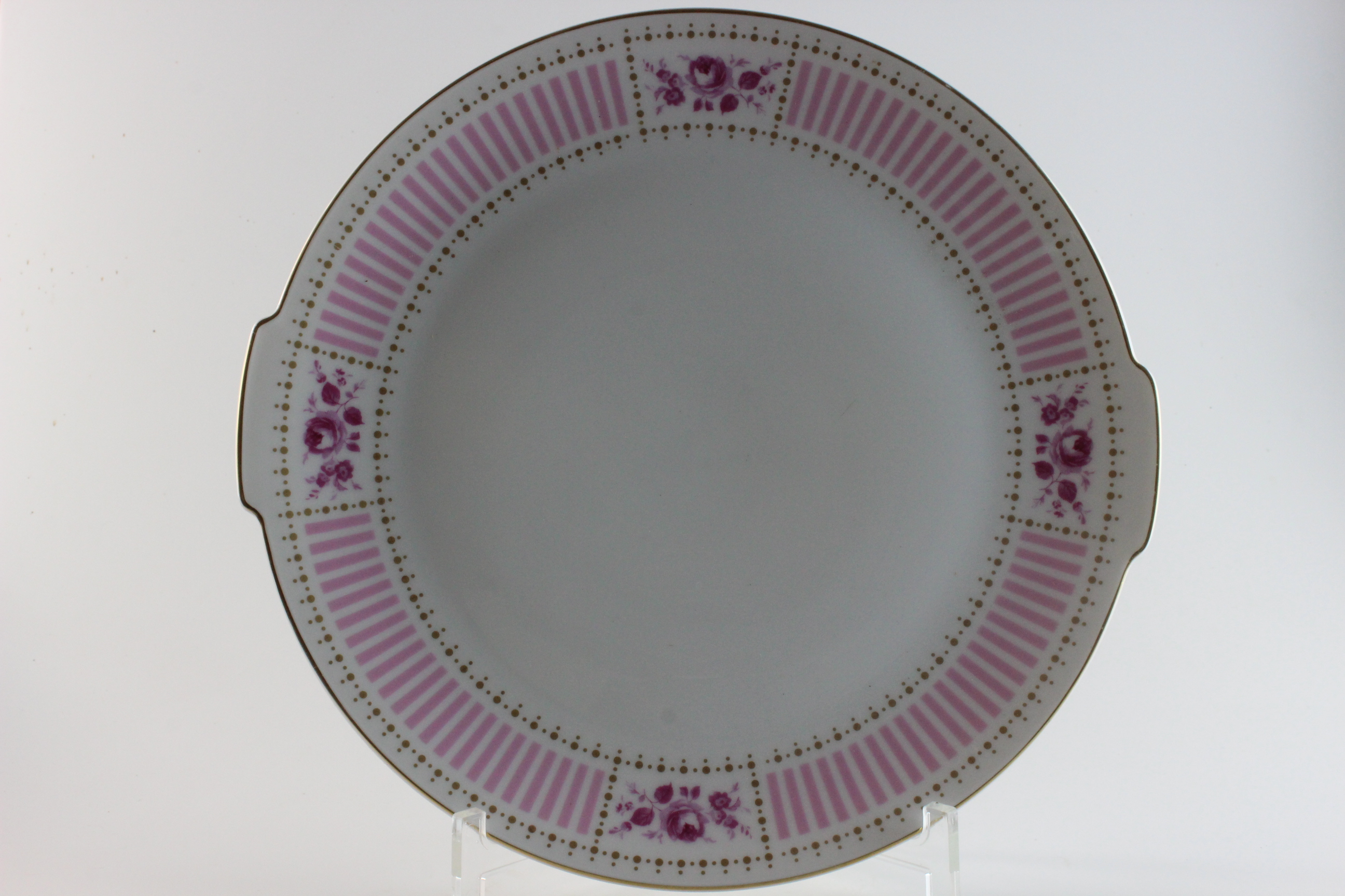 Kuchenteller mit Griffen - Heinrich & Co - Rosa Rose mit Goldpunkte