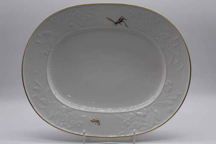 Fleischplatte 38 cm - KPM Berlin - Feldblume - Feldblume auf Bord mit Insekt