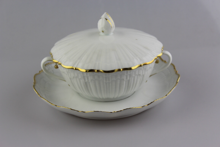 Suppentasse mit Deckel - Giraud Limoges - Corail - weiß Goldrand