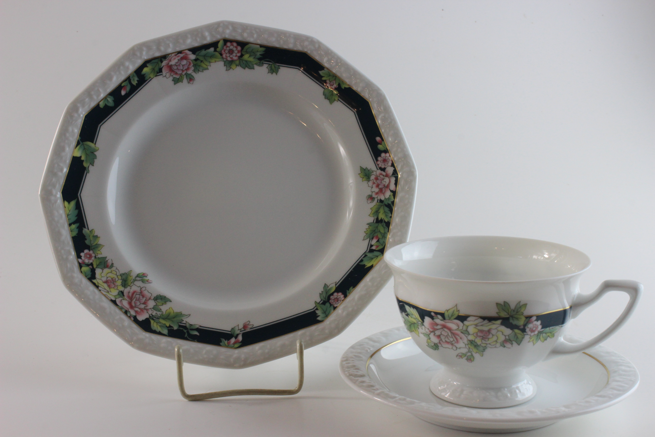 Kaffeegedeck 3 tlg. - Rosenthal - Grüne Rosenkante