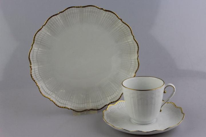 Kaffeegedeck klein 3 tlg. - Giraud Limoges - Corail - weiß Goldrand