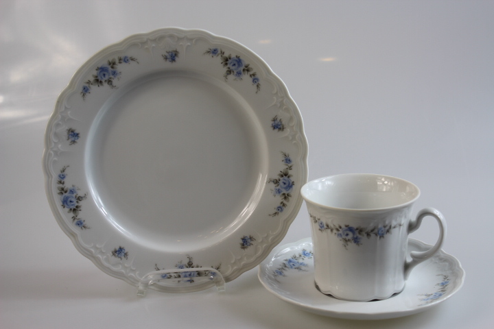 Kaffeegedeck 3 tlg. - Seltmann Weiden - blaue Rosenkante