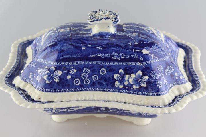 Deckelschüssel- Spode - Blue Tower