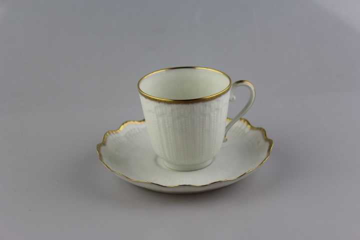 Kaffeetasse klein 2 tlg. - Giraud Limoges - Corail - weiß breiter Goldrand