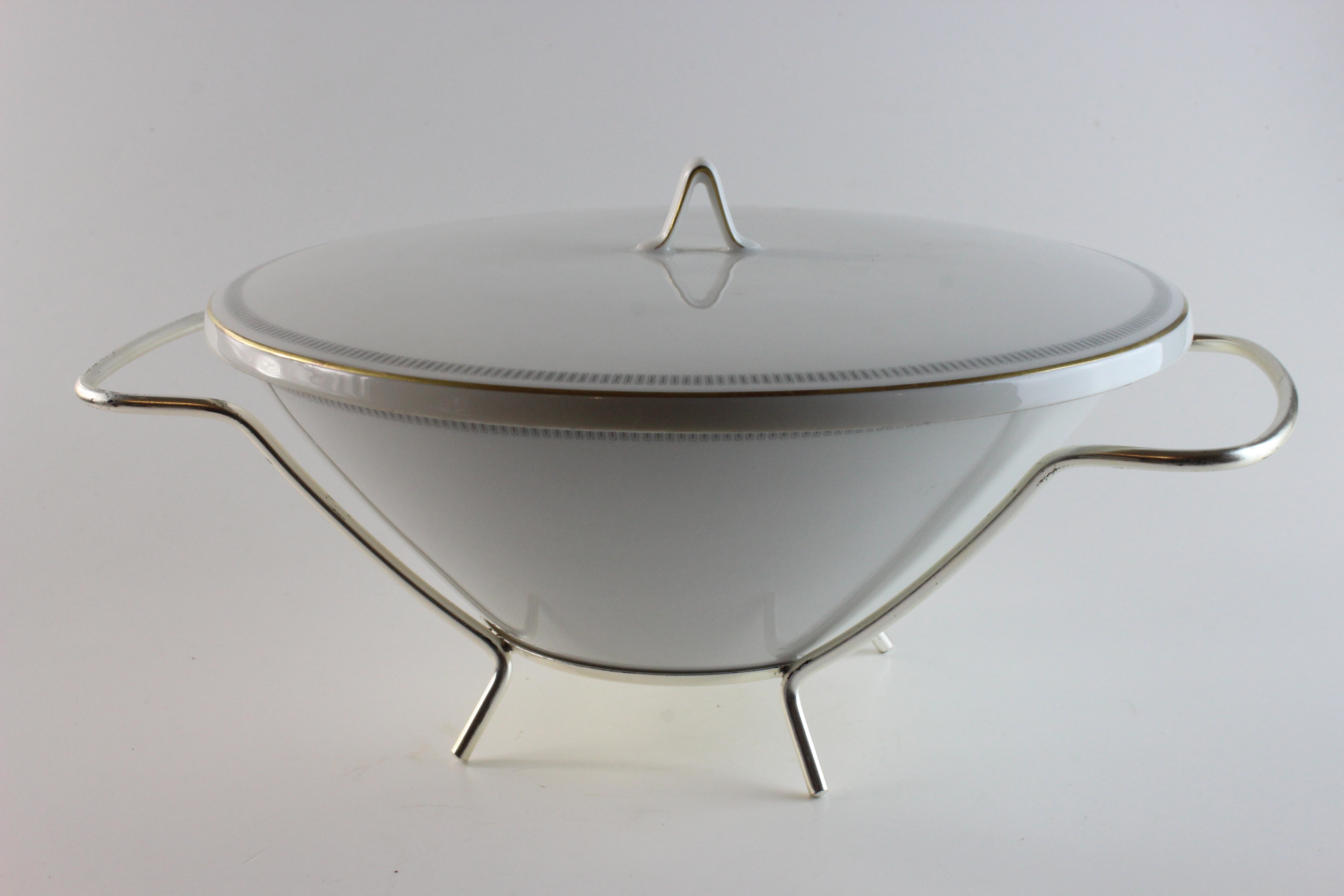 Deckelschüssel (mit Aufsatzgestell) - Rosenthal - Form 2000 - Graue Rechtecke